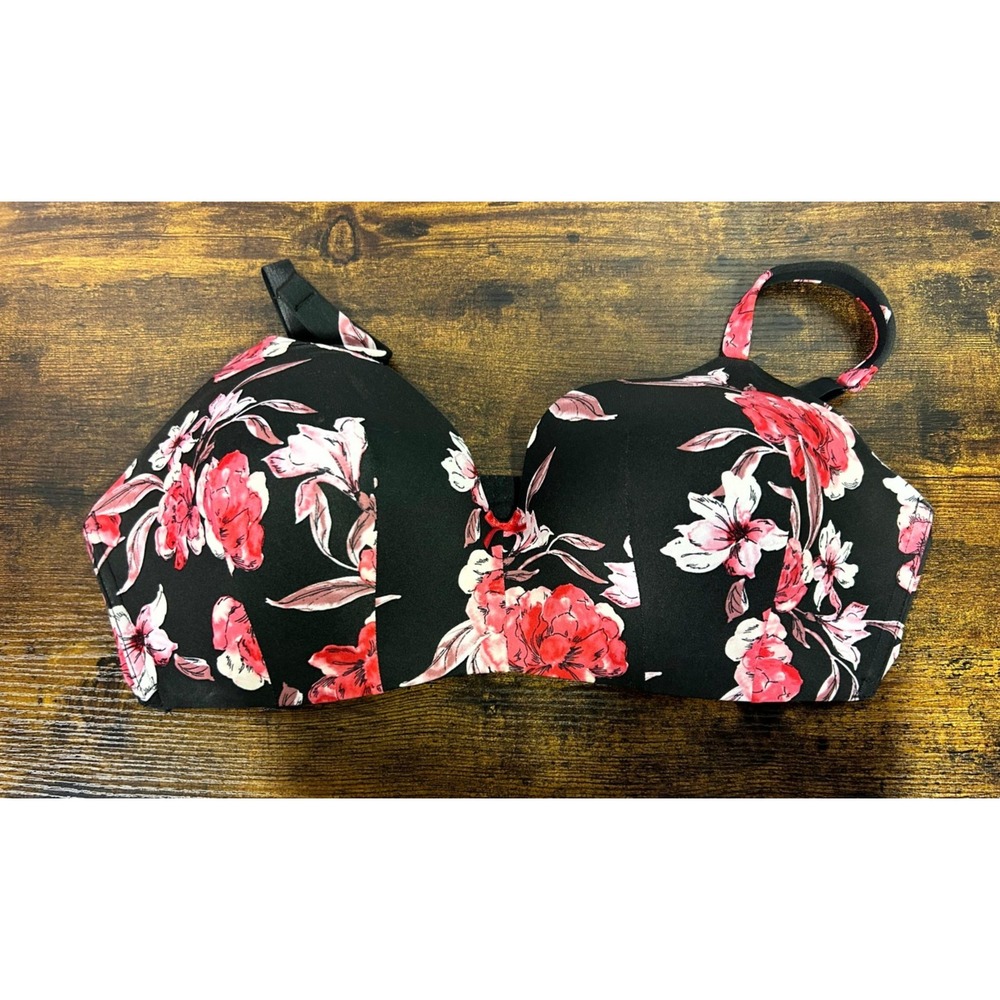 Cacique x Lane Bryant 42DD No-Wire T-Shirt Bra Floral Lightly Lined Wireless - Picture 2 of 12